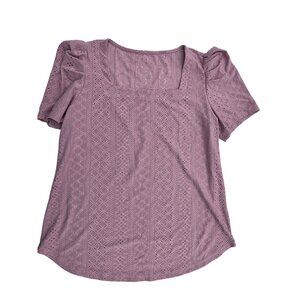 Red Bean Women Eyelet Short Sleeve Top Mauve Large Polyester Spandex Lightweight
